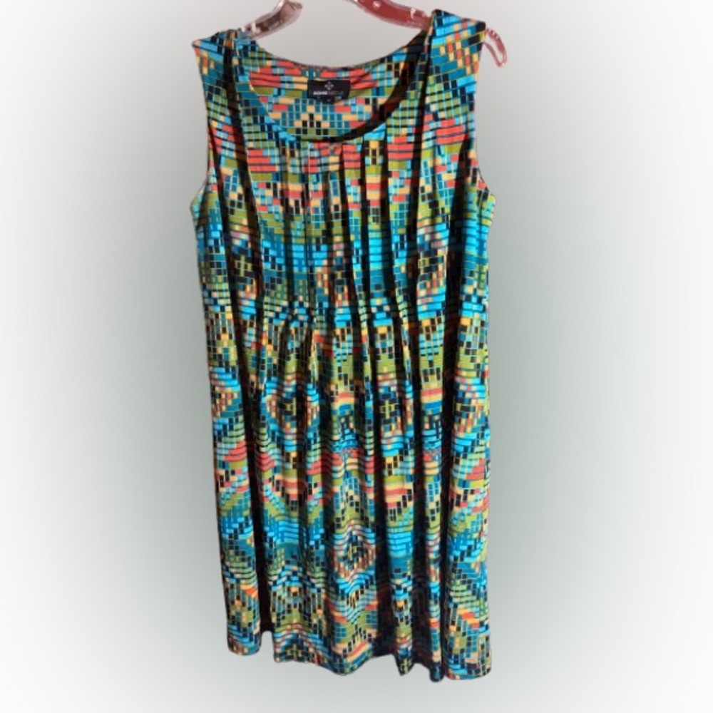 Ronni Nicole Size 12 Geometric Sleeveless A-Line Dress Teal Coral